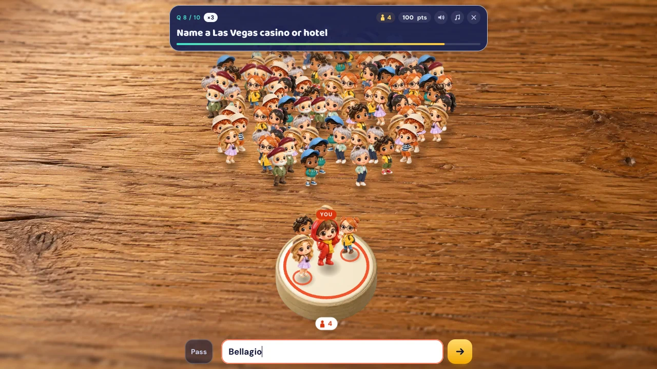 A Noillirk answer typed into the input field beneath a timed tabletop question